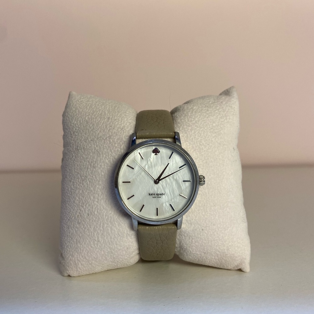 Kate Spade New York Leather Strap Watch, Mother of Pearl face Stainless Steel